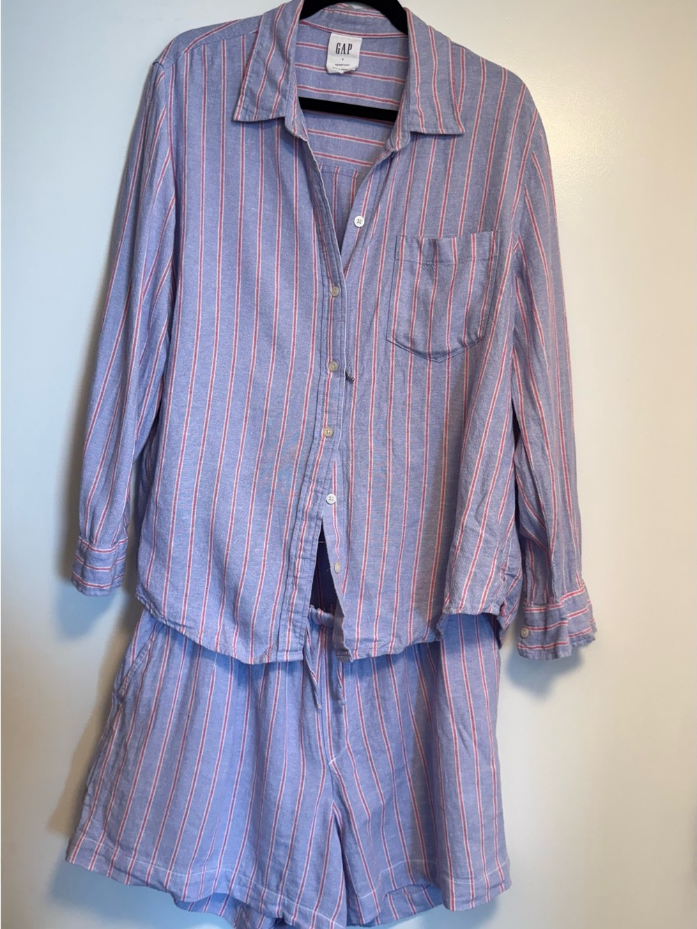 GAP Blue and Pink Striped Linen Set - Button Front Top & Shorts